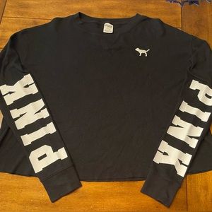 PINK Victoria’s Secret - Waffle Crop Top Black/White